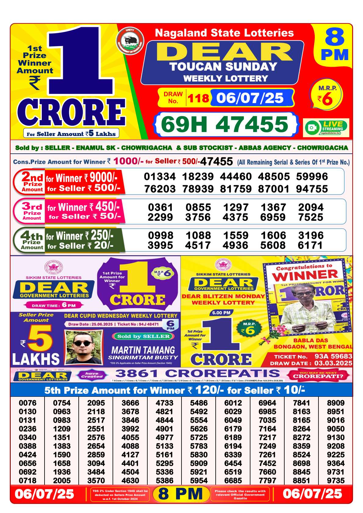 Nagaland State Lottery 8:00PM Result